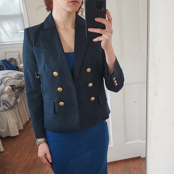 Frame Navy Blue Double Breasted Gold Button Blazer - Picture 2 of 8